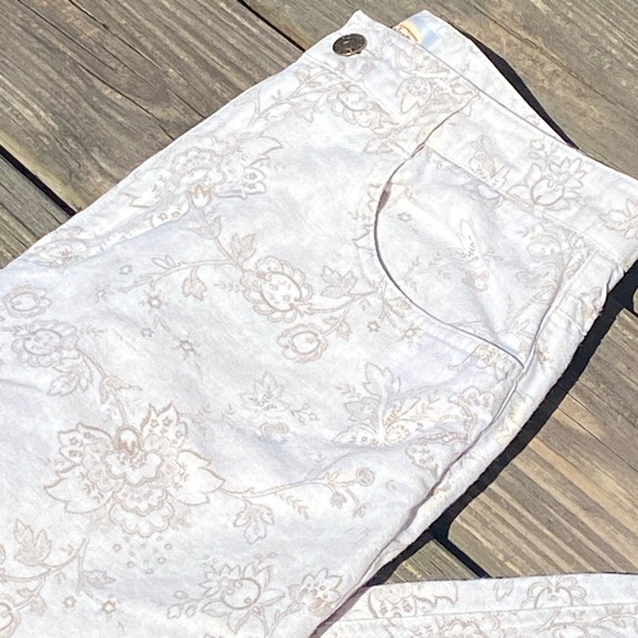 Talbots linen cotton blend jeans oatmeal color floral design size 12 high waist - Picture 13 of 13